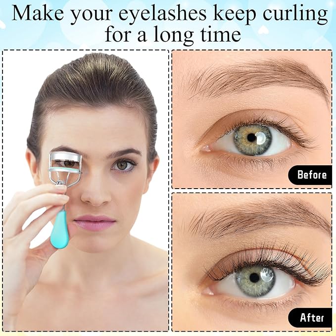 Bencailor 17 Pcs Eyelash Curlers Kit Lash Curler Eyelash Comb Seperator Extension Tweezers Eyebrow Brush Scissors False Eyelashes Applicator Eyebrow Trimmer Silicone Refills Pads for Women (Blue)