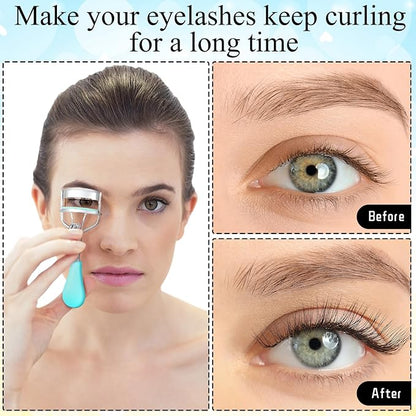 Bencailor 17 Pcs Eyelash Curlers Kit Lash Curler Eyelash Comb Seperator Extension Tweezers Eyebrow Brush Scissors False Eyelashes Applicator Eyebrow Trimmer Silicone Refills Pads for Women (Blue)