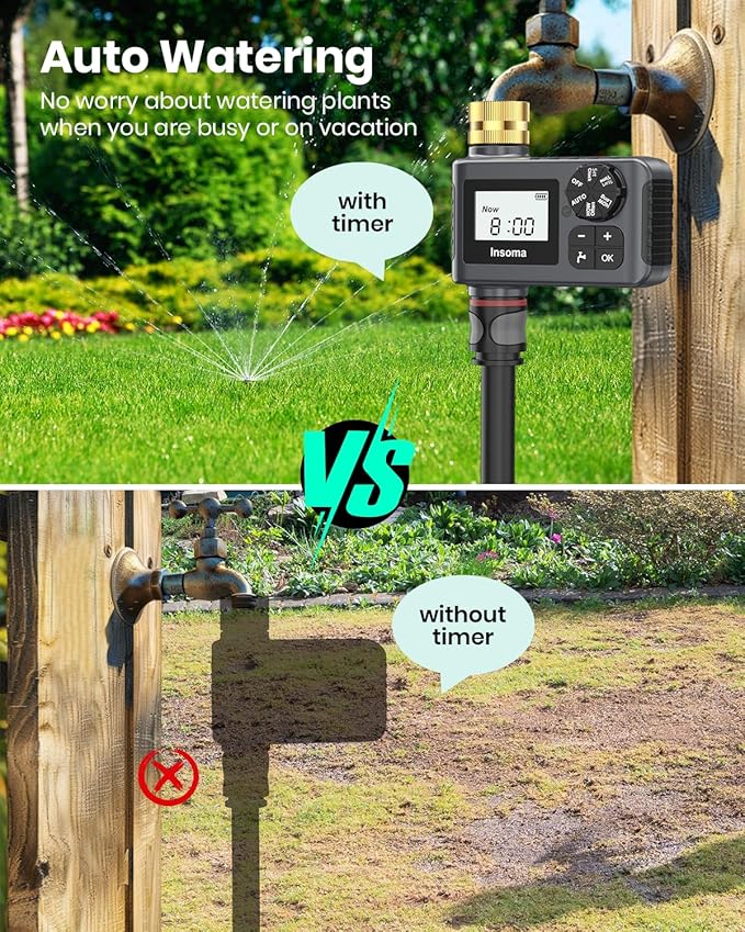 2 PCS Water Timer with Brass Inlet, Water Sprinkler Timer with Rain Delay/Manual/Automatic Drip Irrigation and Lawn Watering System for Yard
