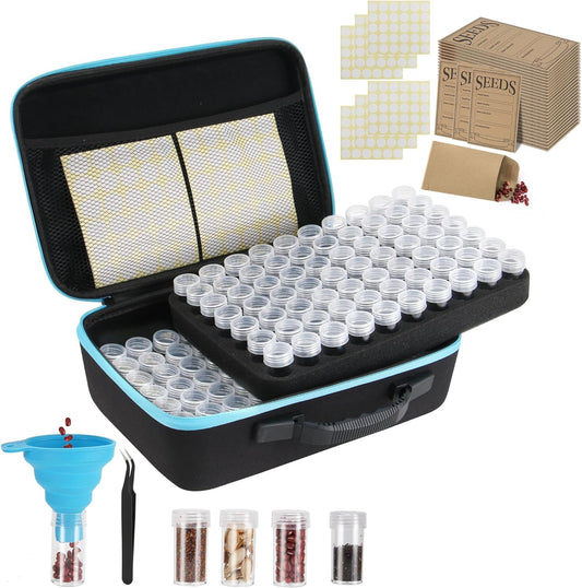 140 Slots Seed Storage Organizer, Garden Saving kit Seed Organizer with 30 Seed Envelopes, Write Label, Funnel, Tweezer for Plants Vegetable Seed Saver (Seeds not Included)