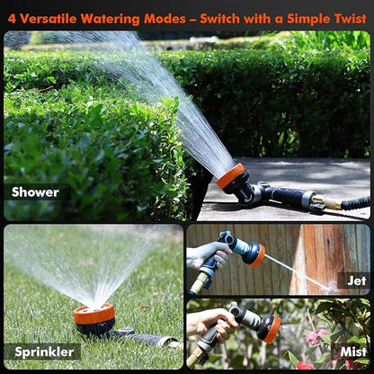 RESTMO 2-IN-1 Garden Hose Nozzle, Heavy Duty Metal Water Hose Nozzle with 4 Spray Patterns, Magic Twist and Thumb Flow Control, Ideal for Watering Plants & Lawns, Washing Cars & Pets, Orange