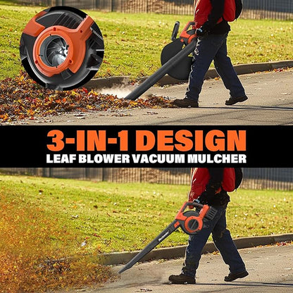 MAXLANDER Cordless Leaf Blower & Vacuum with Bag, 3-in-1 Brushless Battery Powered Leaf Vacuum Mulcher 40V 170MPH 360CFM 5 Speeds Leaf Blowers for Lawn Care 2x4.0Ah Battery & Charger Included