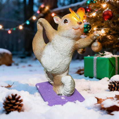 Solar Light Garden Statue Squirrel Figurine, Resin Squirrel Doing Yoga with Lighted Butterfly, Waterproof Spring Outdoor Ornaments for Garden, Front Door, Patio Decor & Gifts for Mother's Day