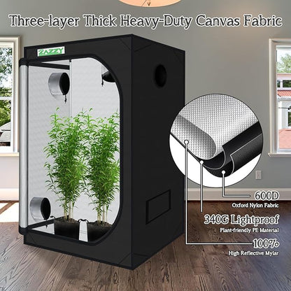 zazzy Grow Tent 3x3 FT, 36"x36"x72" Plant Tent Growing Tent High Reflective Mylar with Observation Window and Removable Floor Tray for Hydroponics Indoor Plant Growing