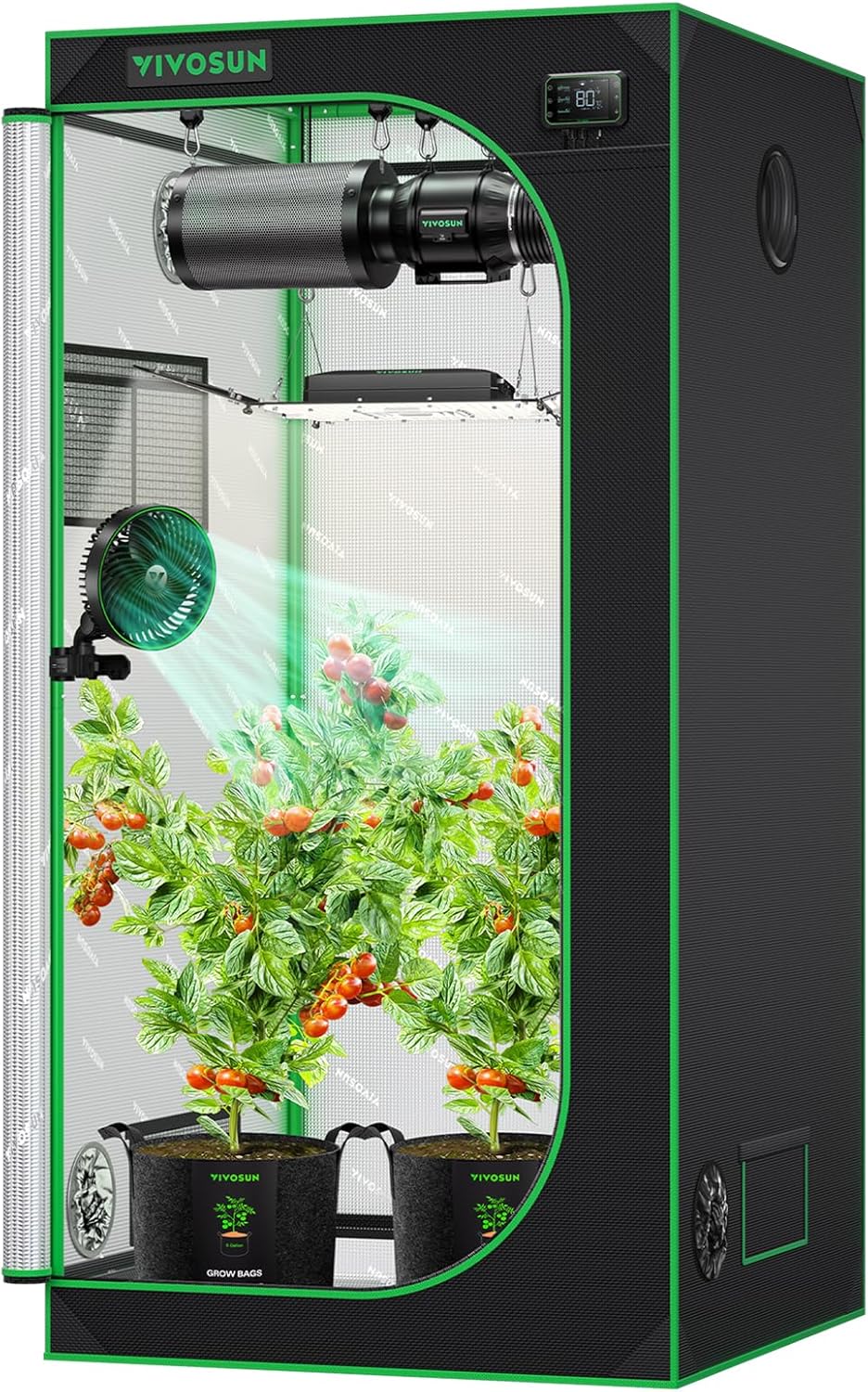 VIVOSUN S336 3x3 Grow Tent, 36"x36"x72" High Reflective Mylar with Observation Window and Floor Tray for Hydroponics Indoor Plant for VS2000/VS3000