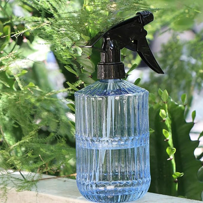 OFFIDIX Glass Spray Bottle,Plant Mister Indoor Watering Can,Adjustable Nozzle Watering Glass 0.45L/15.22oz Spray Bottle for Cleaning Solutions (Light Blue)