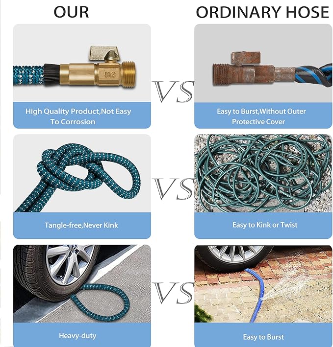 50 ft Expandable Garden Hose with 10 Patterns Nozzle,Kink-Free, Flexible Expanding Water Hoses with 3/4" Solid Fittings and 4-Layer Latex Core - Garden Hoses