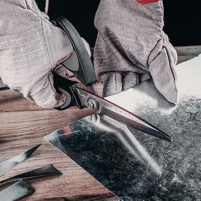 LIVINGO Heavy Duty Industrial Scissors: 10" Utility Stainless Steel Sharp Scissors all Purpose Premium Titanium Coating Forged Shop Shears for Household Pruning, Gardening, Construction, Black & Grey