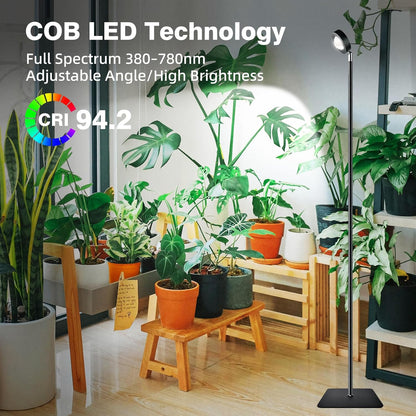 20WFull Spectrum Grow Light, 3000LM High-CRI COB LED Floor Lamp with 6/8/12H Timer, Adjustable Height (28"-83") & Angle, Grow Lights for Indoor Plants, Succulents & Flowers (daylight 6000K)