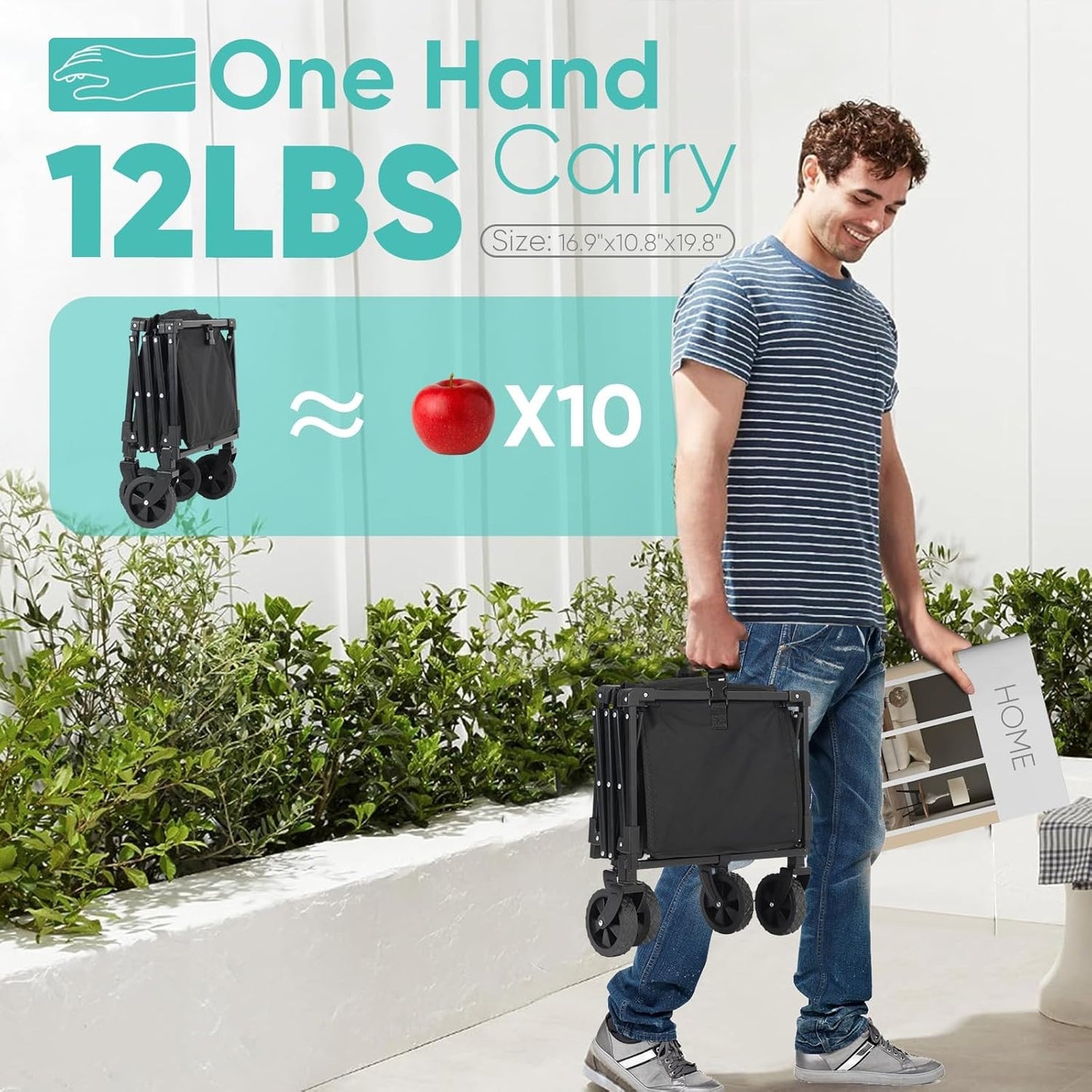 Sekey Collapsible Wagon Cart Foldable with 220LBS Weight Capacity, Lightweight Portable Folding Grocery Shopping Cart with Wheels for Camping Sports Beach and Shopping.Black