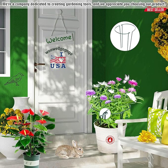 8 Pack Half Round Plant Support Stakes Sets - Strong Plant Support, Versatile Plant Cages, Durable Plant Stakes, Plant Support Rings for Indoor and Outdoor Plants, Such as Peonies, Hydrangeas, Roses