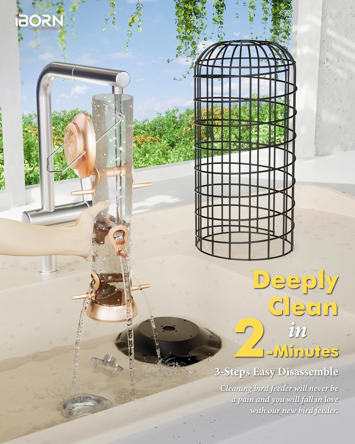 iBorn Squirrel Proof Bird Feeder - Pigeon Proof Cage for Outside With Pestoff Hanging Wild Bird Seed for Mix Blends - Heavy Duty All Metal Copper 14 Inch