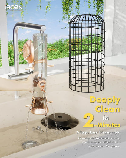 iBorn Squirrel Proof Bird Feeder - Pigeon Proof Cage for Outside With Pestoff Hanging Wild Bird Seed for Mix Blends - Heavy Duty All Metal Copper 14 Inch