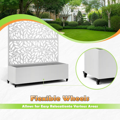 Metal Raised Garden Bed with Trellis, 2 in 1 Trellis with Planter Box & Privacy Screen for Climbing Plants, Vine, Outdoor Standing Flower Beds with Drainage Holes,47.2" L x 16.7" W x 70.8" H,(White)