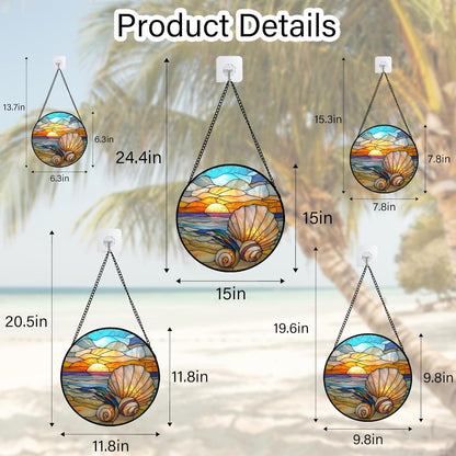 Stained Glass Window Hanging - Colorful Beach Shells Conch Sun Catcher for Door Home Decor Ocean Suncatcher Christmas Mother's Day Birthday Sea Lover Gifts for Women Men Mom Nana 15 in