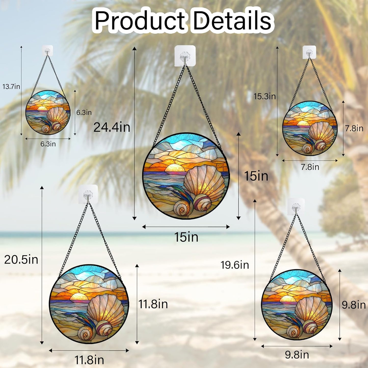 Stained Glass Window Hanging - Colorful Beach Shells Conch Sun Catcher for Door Home Decor Ocean Suncatcher Christmas Mother's Day Birthday Sea Lover Gifts for Women Men Mom Nana 6.3 in