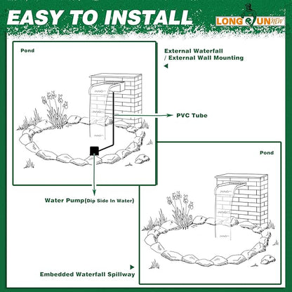 Waterfall Spillway, Stainless Steel Pool Fountain w/Top Open Lip & Pipe Connector Kits for Outdoor/Indoor Decorative, 11.8'' Pool Water Feature for Garden Patio, Backyard Koi Pond Decor