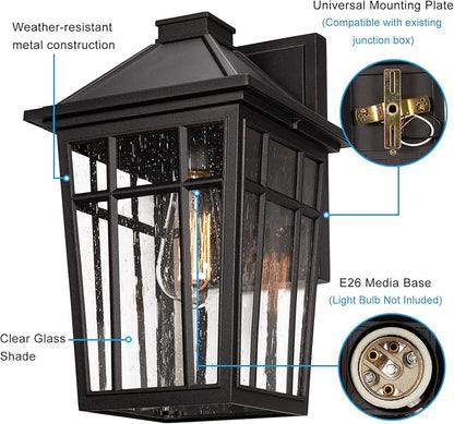 Darkaway Outdoor Sconce Lights Wall Light Fixtures, 14inch Large Porch Light Outdoor Wall Anti-Rust Waterproof Aluminum with Glass Exterior Light Fixture for Patio Yard Doorway Garage (Large, Black)