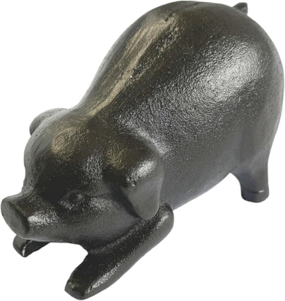 NACH Cast Iron Pig Statue - Rustic Garden Sculpture, Black Door Stop/Paperweight, Head Down Pig, JS-90-7152