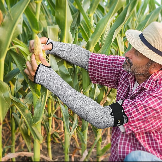 MIG4U Cut Resistant Sleeves Arm Guards Safety Protection with Thumb Holes for Men and Women Yard Work, Construction, Farm, Gardening, Adjustable fit 1pair 20" grey