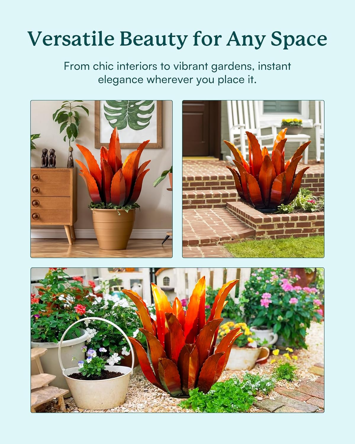 Large Metal Agave Plant Decor - 25.5" H Hand Painted Country Garden Sculpture, Home & Outdoor Metal Agave Yard Art Decor, Patio Lawn Ornament Ideal Gift for Family & Friends