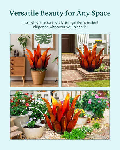 Large Metal Agave Plant Decor - 25.5" H Hand Painted Country Garden Sculpture, Home & Outdoor Metal Agave Yard Art Decor, Patio Lawn Ornament Ideal Gift for Family & Friends