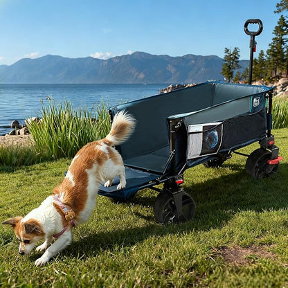 Timber Ridge 47" L Collapsible Wagon with Tailgate & Brake, 300lbs Heavy Duty Beach Wagon with All-Terrain Big Wheels, 250L Foldable Utility Cart for Sand Camping Sports Shopping, Blue