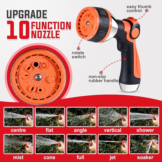 YAMATIC 75FT Stainless Steel Garden Hose with 10 Pattern Spray Nozzle, Heavy Duty Metal Water Hose, Kink-Free, Rust Resistant Hose for Yard, Lawn, RV, Outdoor