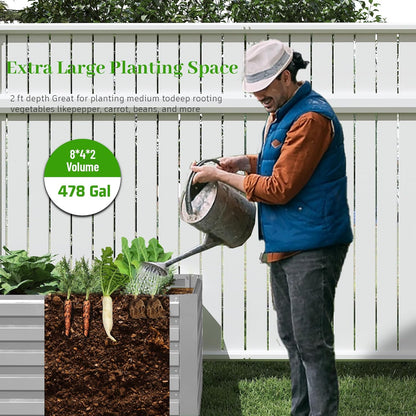 8x4x2 ft Raised Garden Bed, Large Metal Planter Raised Beds, Planters for Outdoor Plants for Vegetables, Flowers, Herbs, Fruits, and Succulents.