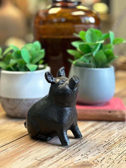 NACH Cast Iron Pig Statue - Sitting Pig, Rustic Garden Sculpture, Black Door Stop/Paperweight, JS-90-7151
