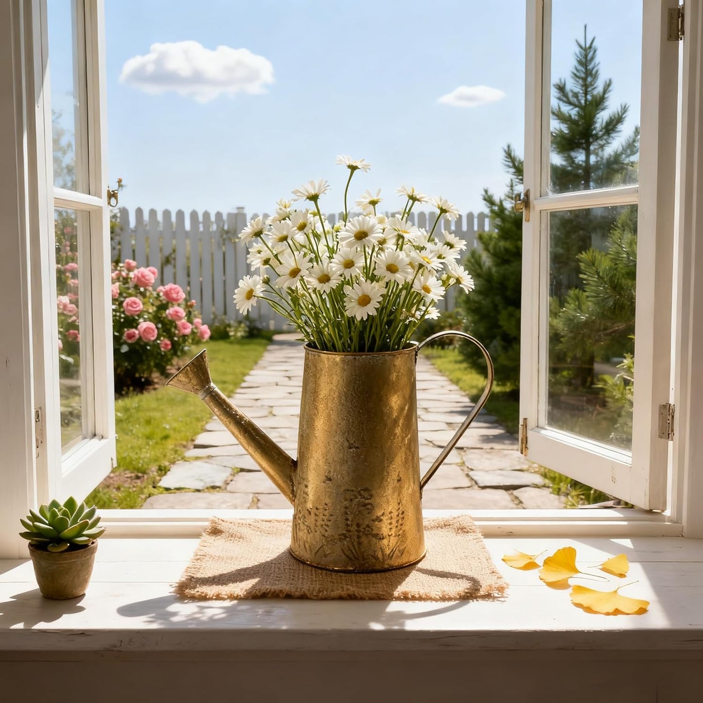 Vintage Metal Watering Can with Handle Rustic Farmhouse Watering Can Flower Pot Distressed Decorative Planter Retro Gardening Flower Bucket for Home Indoor Outdoor Garden Balcony Courtyard (White#4)