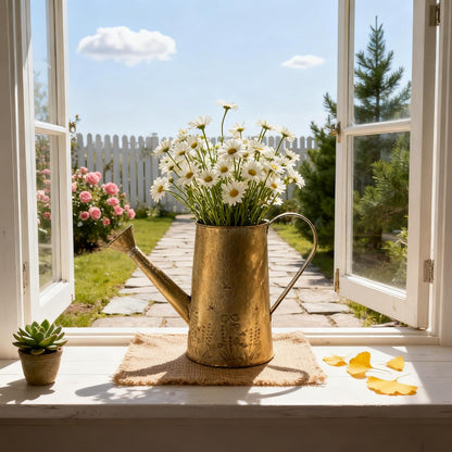 Vintage Metal Watering Can with Handle Rustic Farmhouse Watering Can Flower Pot Distressed Decorative Planter Retro Gardening Flower Bucket for Home Indoor Outdoor Garden Balcony Courtyard (White#4)