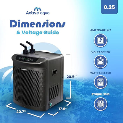 ACTIVEAQUA Hydroponic Water Chiller w/Boost Function, 0.25 HP - Adjustable Cooling System for 40-92 Gallon Reservoirs, Pure Titanium Evaporator Cooler for Aquaponics, Cold Plunge Baths & Aquariums