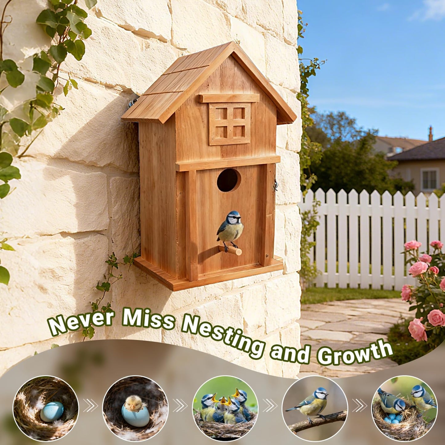 Smart Bird House with Camera Solar Powered, 2K HD Live View Birdhouse Camera with Nest Auto Capture Photo & Video, 2.4G WiFi & App Notify, for Viewing Bird Nesting and Hatching