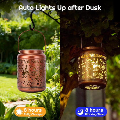 Hummingbird Solar Lanterns Outdoor Waterproof - Metal Hanging Hummingbird Solar Lights Graden Decor for Patio Yard Lawn Backyard Porch Pathway, Unique Gifts for Women Mom Grandma