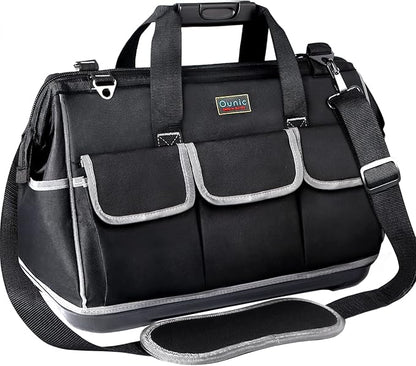 Tool Bag, Ounic 22 Inch Large Heavy Duty With Wide Mouth and Waterproof Strong Molded Base tool Organizer with Adjustable Shoulder Strap Specially Designed for Various Tools（Black)