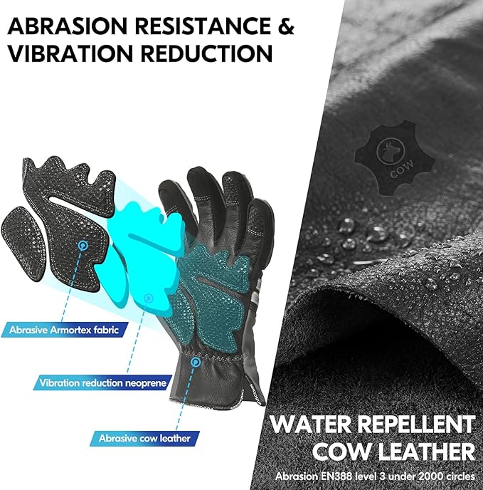 Vgo... Work Gloves for Men,Leather Safety Work Gloves,Scratch protection,Thornproof,Touchscreen(CA7777/CA7780/GA7776/PA7775)