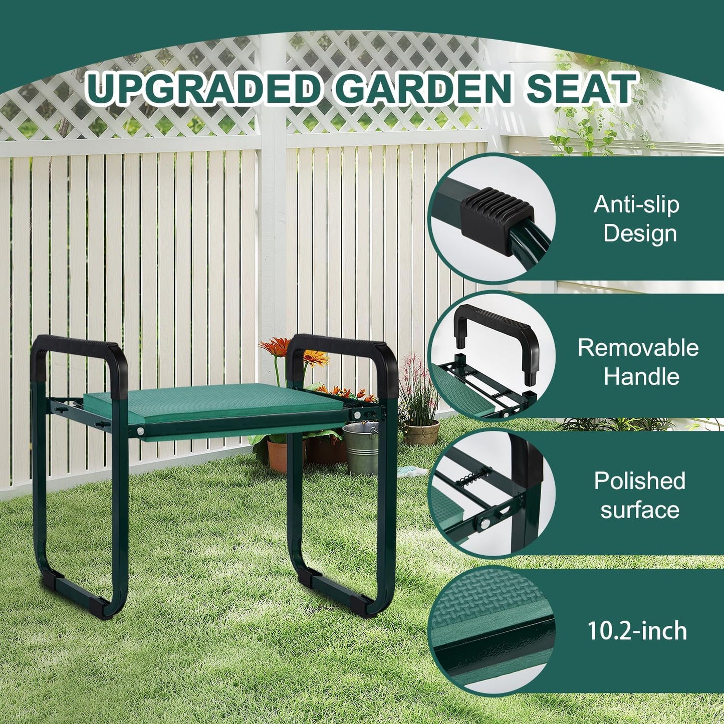 Heavy Duty Garden Kneeler and Seat with Tool Pouches | Foldable Gardening Bench Kneeler & Stool for Seniors | Reusable Leaf Bag & Repotting Mat | Wide Kneeling Pad Gifts for Mom Men (Garden seat)
