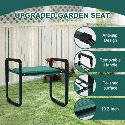 Heavy Duty Garden Kneeler and Seat with Tool Pouches | Foldable Gardening Bench Kneeler & Stool for Seniors | Reusable Leaf Bag & Repotting Mat | Wide Kneeling Pad Gifts for Mom Men (Garden seat)