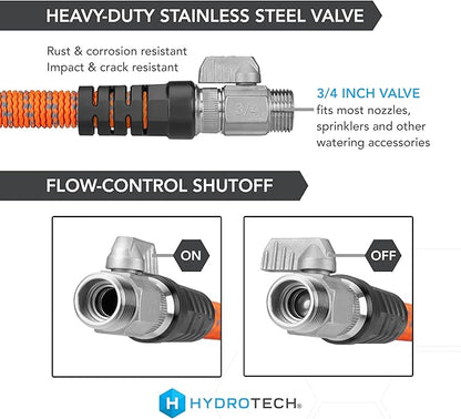 HydroTech 75 ft Expandable Garden Hose - Pro Series, 2x Max Flow, 3/4" No-Kink Flexibility, Lightweight Hose for Lawn, Garden, Car Washing, Deck and Patio Cleaning