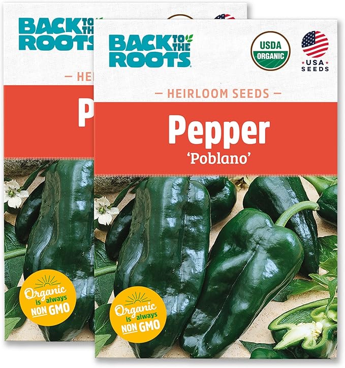 Back to The Roots 100% Organic Heirloom Seeds - Poblano Chili Pepper Value Pack (280mg Total)