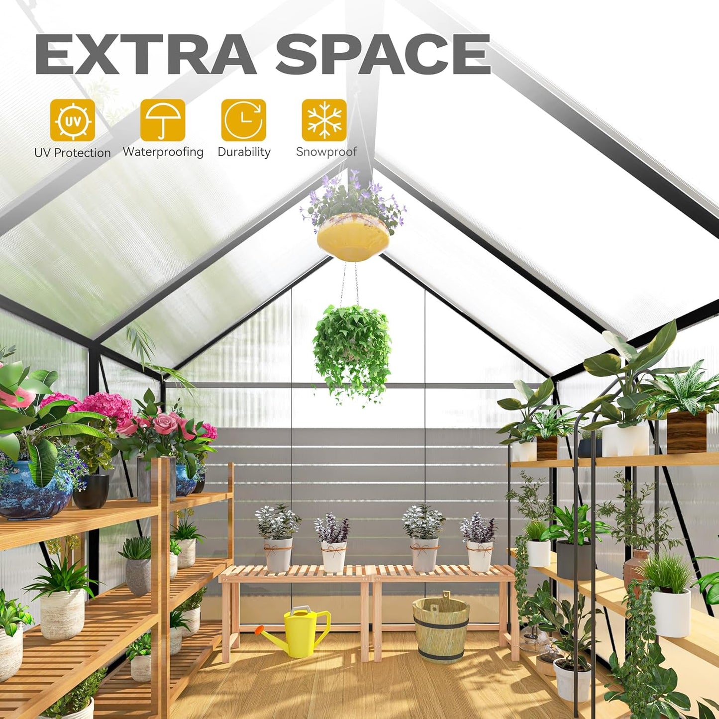 DWVO 6x10FT Polycarbonate Greenhouse Heavy Duty Green Houses Outdoor Aluminum Greenhouses with Sliding Doors Vent Window Walk-in Greenhouse Large Sun House for Garden Backyard, Black