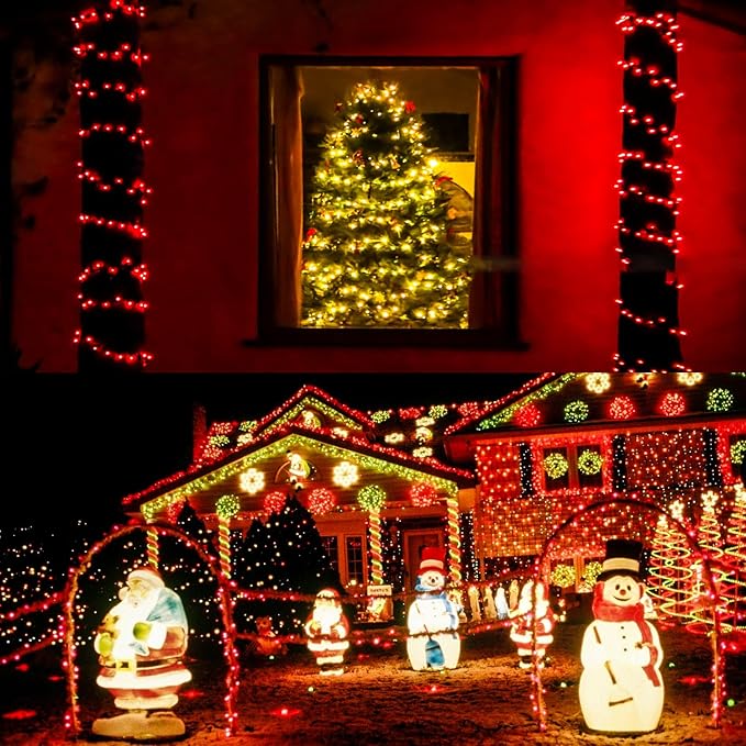 Upgraded 75.8 FT 200 LED Red Christmas Lights Outdoor Indoor, Memory Function & Timer & 8 Modes, Extendable Green Wire Waterproof String Light for Christmas Tree Party Wedding Home Garden Decorations