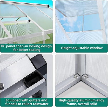 6x8 ft Greenhouse, Large Aluminum Greenhouses for Outdoors, Heavy Duty Polycarbonate Greenhouse with Roof Vent, Walk-in Green Houses for Winter Garden, Backyard, Patio, Lawn, Easy Assembly