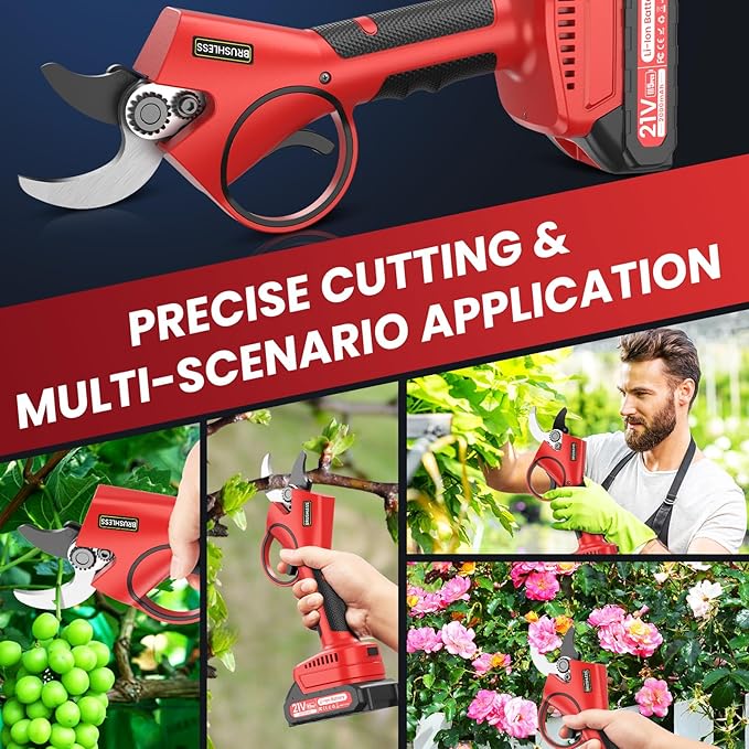 Electric Pruning Shears,1.6"Cordless Pruning Shears for Gardening,SK7 Blades,800W Brushless Motor,Battery Pruning Shears with 21V 2000mAh*2 Batteries,Ideal Dad's Gifts for Tree Trimming,Branch Cutter