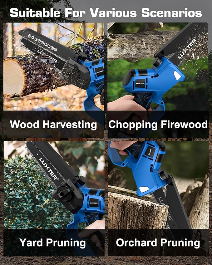 LUXTER Mini Chainsaw 8 inch & 6 inch Brushless Hand Held Cordless Chain Saw with 2 x 2.0Ah Battery 2-in-1 Electric Chainsaw for Trees Trimming Wood Cutting Perfect Gardening Tools for Men Dad Husband