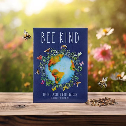 Bentley Seed Co. | Bee Kind Planet | Illustrated Bee Flower Seed Packets | Help Pollinators Environmental Favor for Events | Pollinator Wildflower Mix Seed | Eco-Friendly Hand Out | 25 Pk