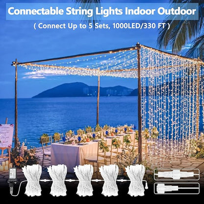 Connectable 200 LED String Lights Indoor Outdoor, 66FT Cool White Christmas Lights Waterproof, 13 Modes with Timer, Twinkle Fairy Lights Plug in Clear Wire for Christmas Tree, Bedroom, Classroom Decor