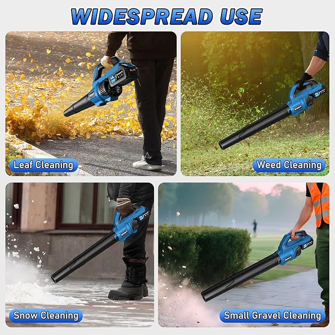 RYAHT Leaf Blower Cordless, 21V Powerful Electric Leaf Blower with 2 X 4.0Ah Batteries and Charger, 2 Speed Modes, Handheld Lightweight Leaf Blowers for Lawn Care, Patio, Dust, Blowing Leaves, Blue