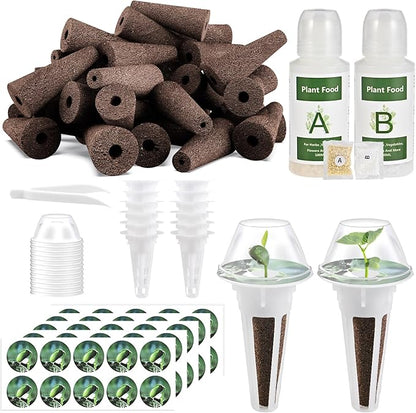 126 Piece Hydroponic Pods Kit: Grow Anything with 30 Grow Sponges, 30 Baskets, 30 Domes, 30 Labels, 4 A&B Plant Food, 1 Tweezer - Compatible with All Hydroponics Brands